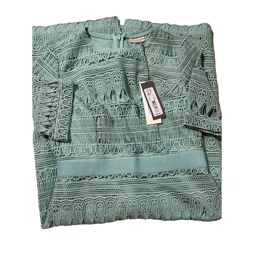 Eva Mendes NY&C Crochet Lace Midi Cocktail Dress Mint Green Petite‎ M NWT - Picture 15 of 15